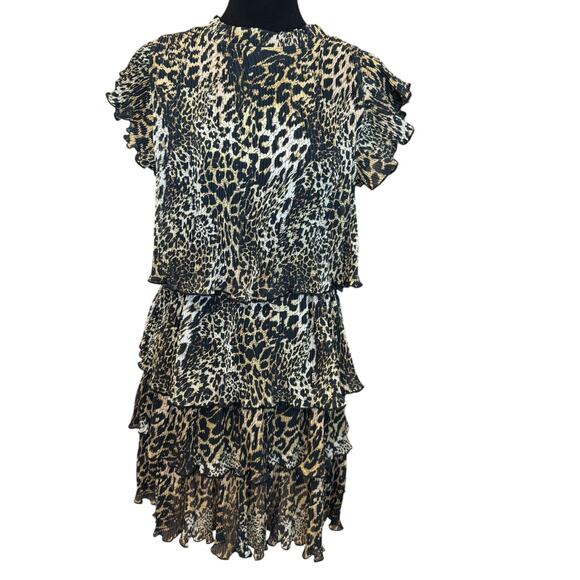 New ~ MELLODAY Nordstrom Multicolor Animal Print Ruffle Mini Dress FALL Small - Picture 1 of 8